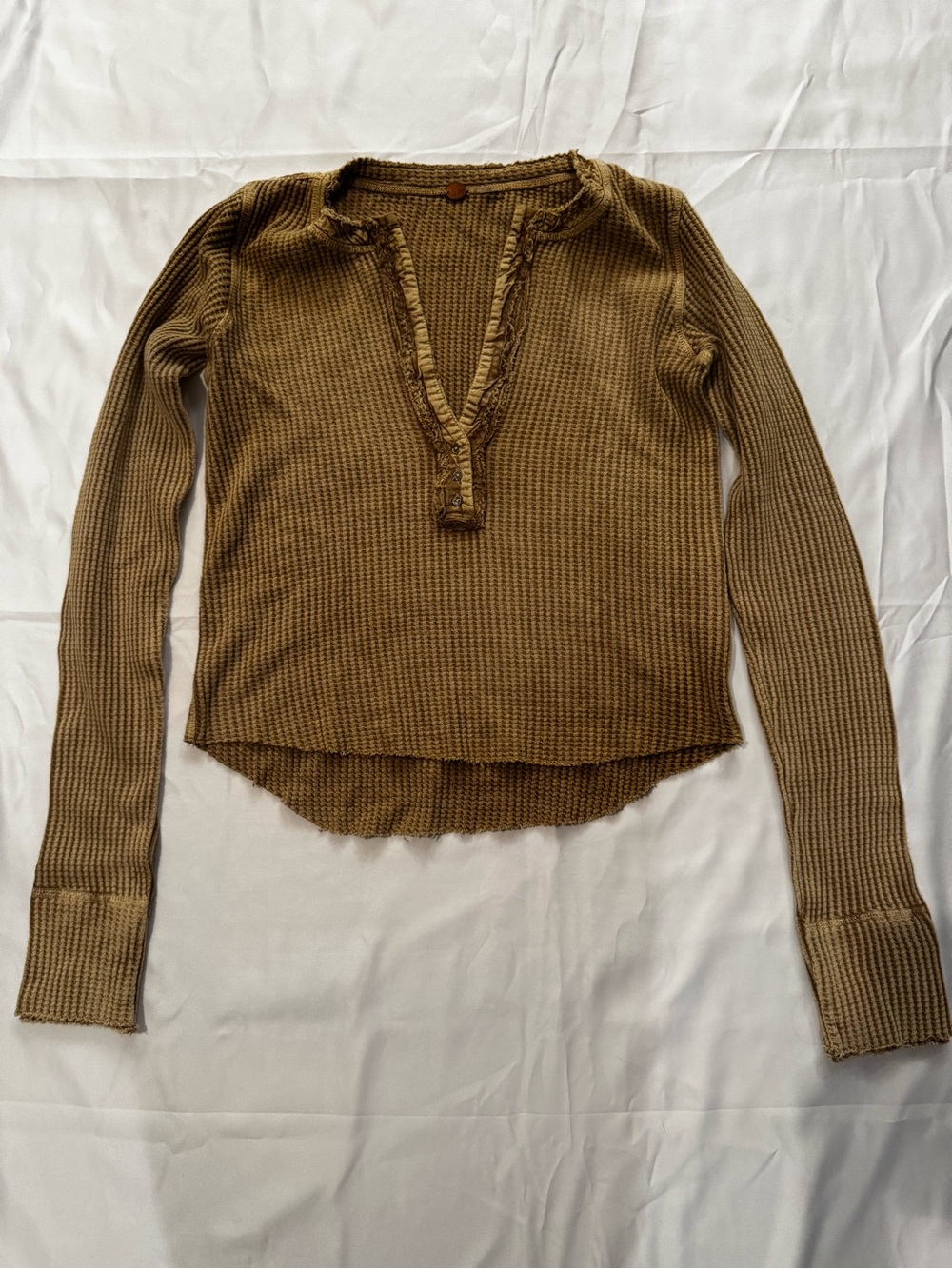 Free People Waffle Knit Long-Sleeve Henley Top Size Small